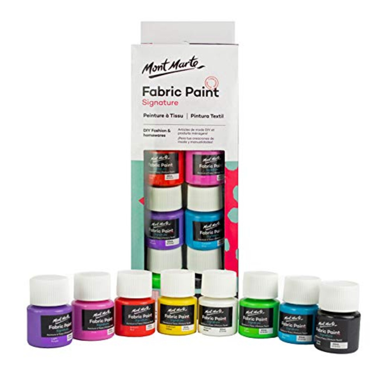 Mont Marte Permanent Fabric Paint Set 8 x 20ml Vivid Colours for